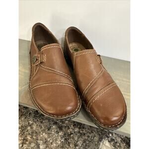 Earth Origins Brown Leather Closed Toe Loafer Elsie Suede Heal Size 9M EUC